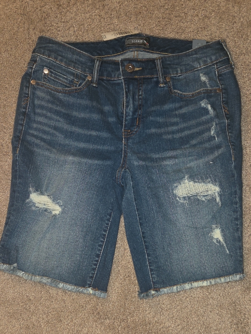 torrid Distressed Dark Blue Denim Bermuda Shorts